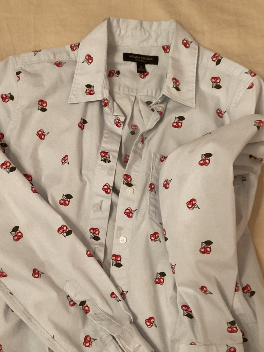Banana Republic Light Blue Shirt with Red Cherry Print